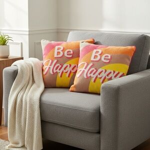 Colorful 'Be Happy' Accent Pillows